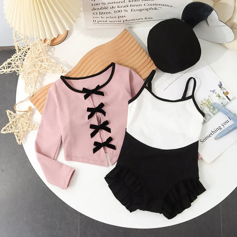 Bañador con lazo para niña - Verano negro y rosa