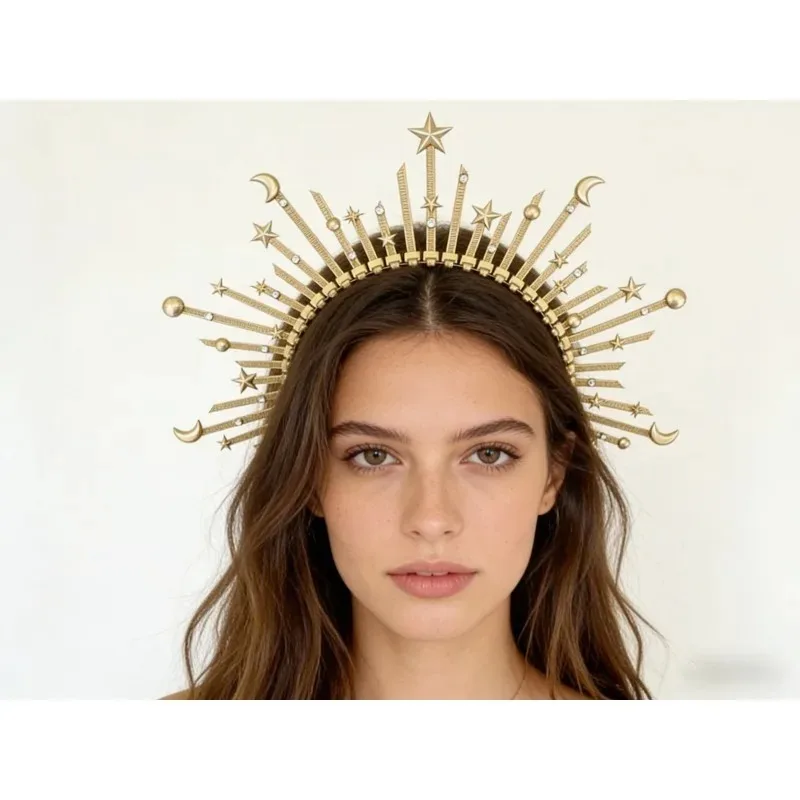 Tiara halo dorada para niña estilo diosa del sol