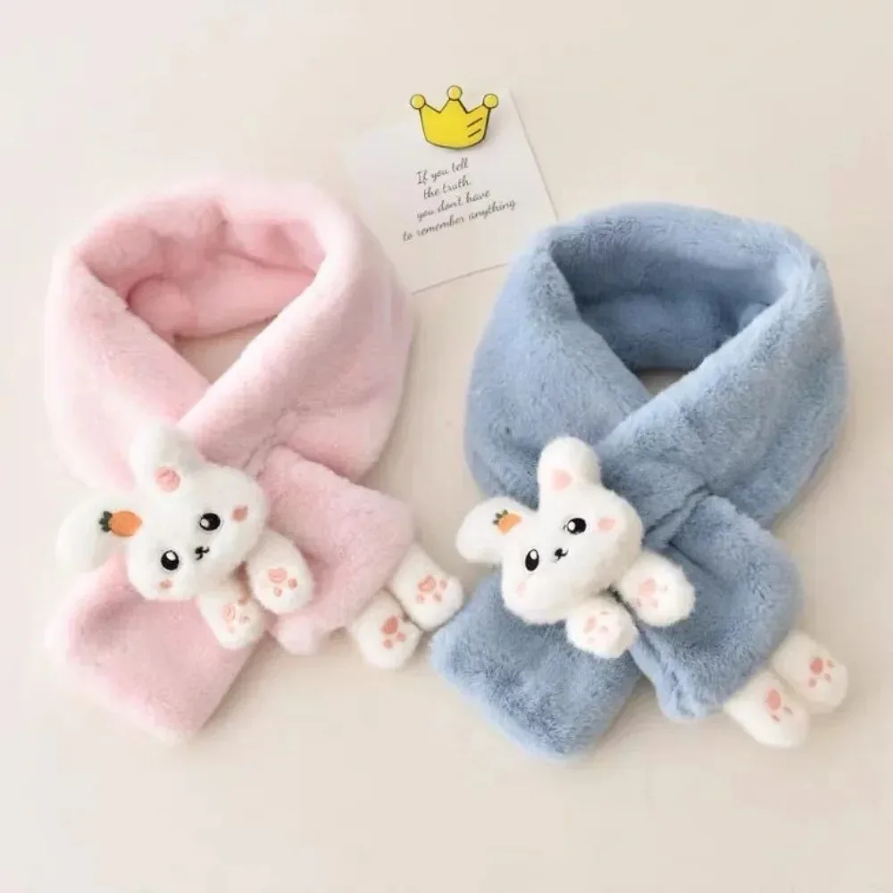 Bufanda de invierno para bebé tipo babero con conejo de felpa - imagen 4