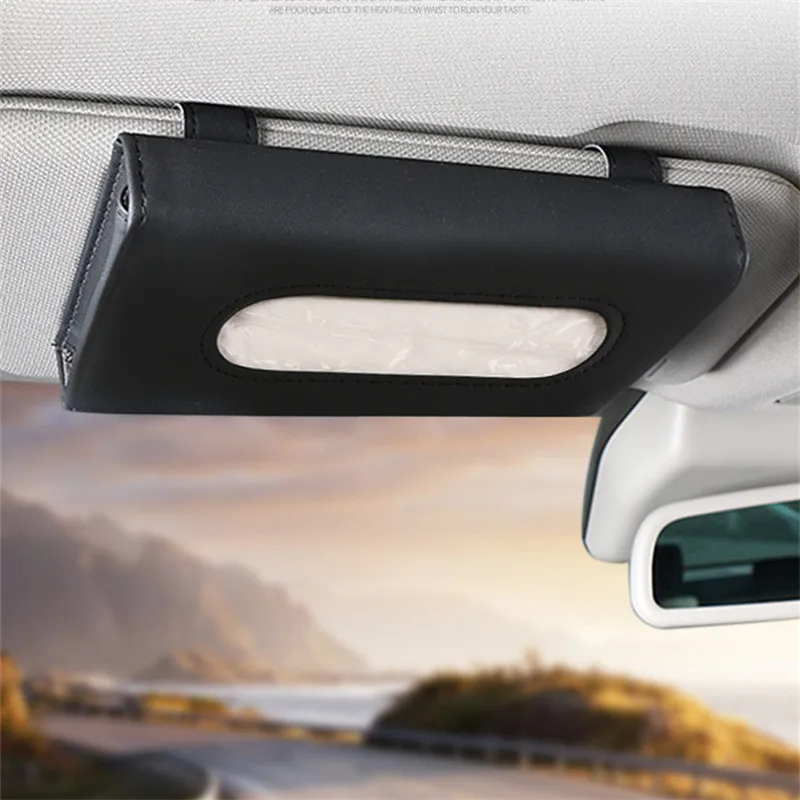 Caja de pañuelos para coche en cuero PU con soporte parasol compacto - imagen 2