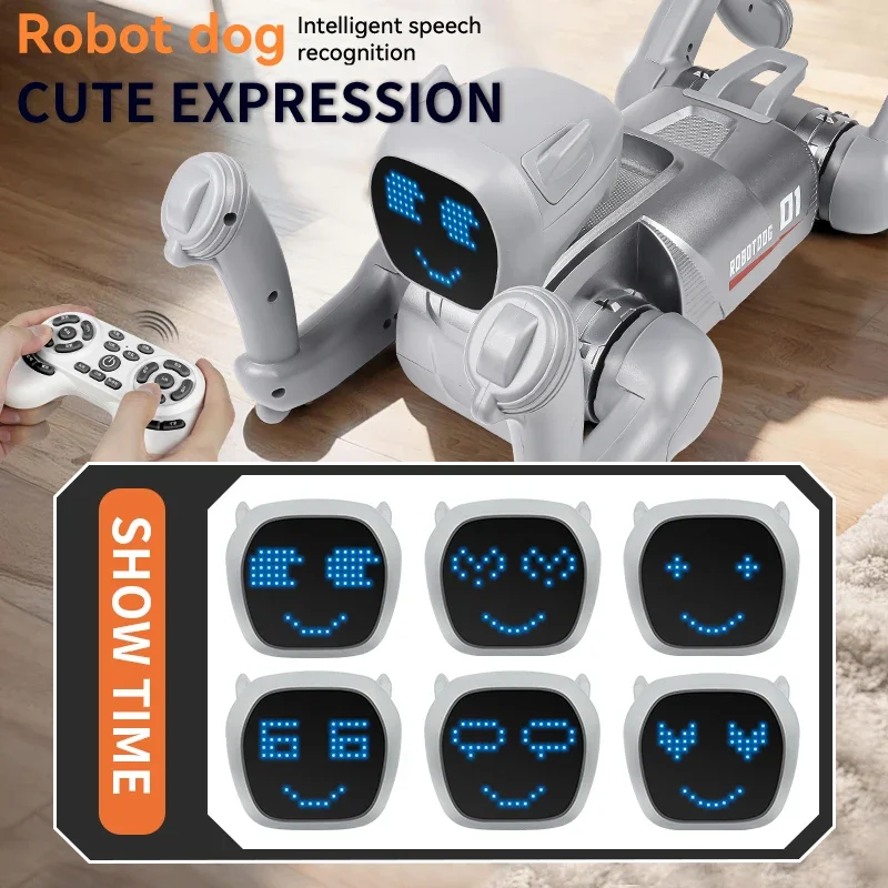 Perro robot RC programable canta, baila y habla con voz mecánica