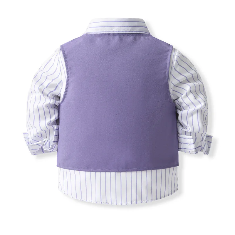 Boutique conjunto bebé algodón rayas – chaleco, pantalón y corbata - imagen 3