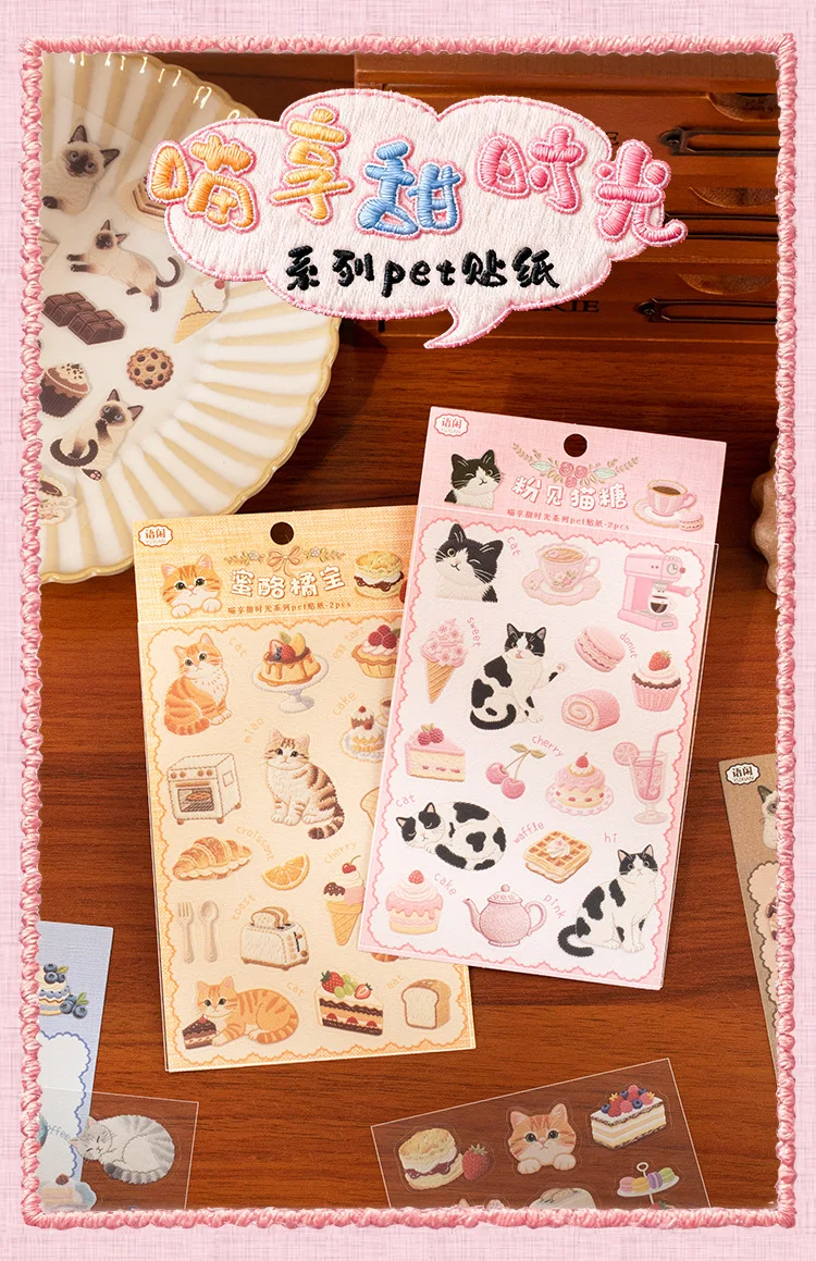 Pegatinas estilo Meow con temática de comida y mascotas