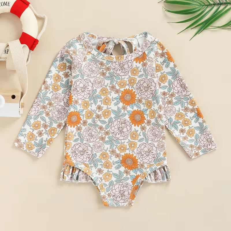 Bañador de manga larga Tregren con estampado floral para niña