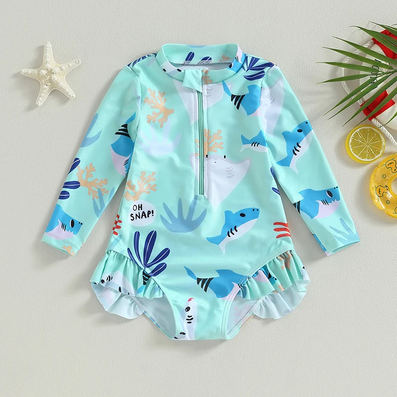Traje de baño manga larga niña cuello levantado estampado marino - imagen 5