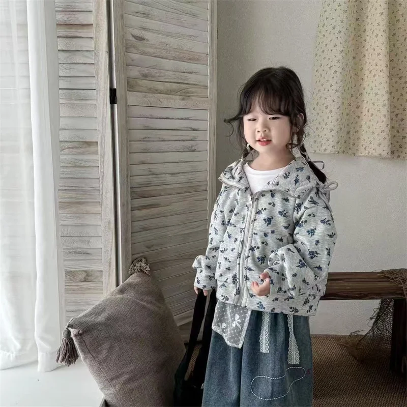 Chaqueta con capucha floral para niña Kods, cremallera - imagen 2
