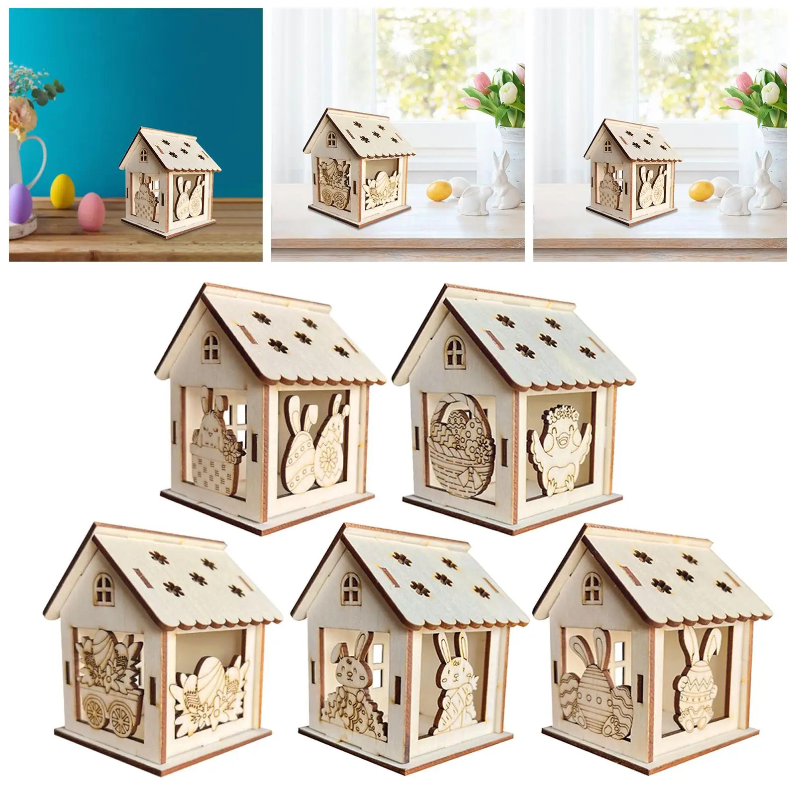 Kit de manualidades de pascua para casitas de madera con resorte - imagen 5