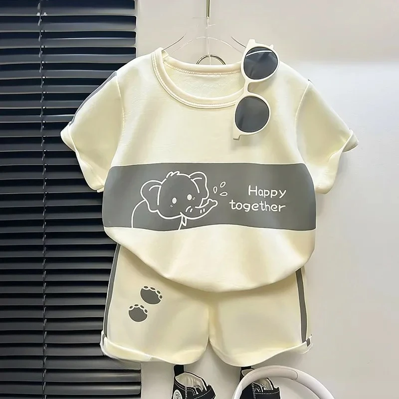 Conjunto de verano a rayas con manga corta para bebé y niño