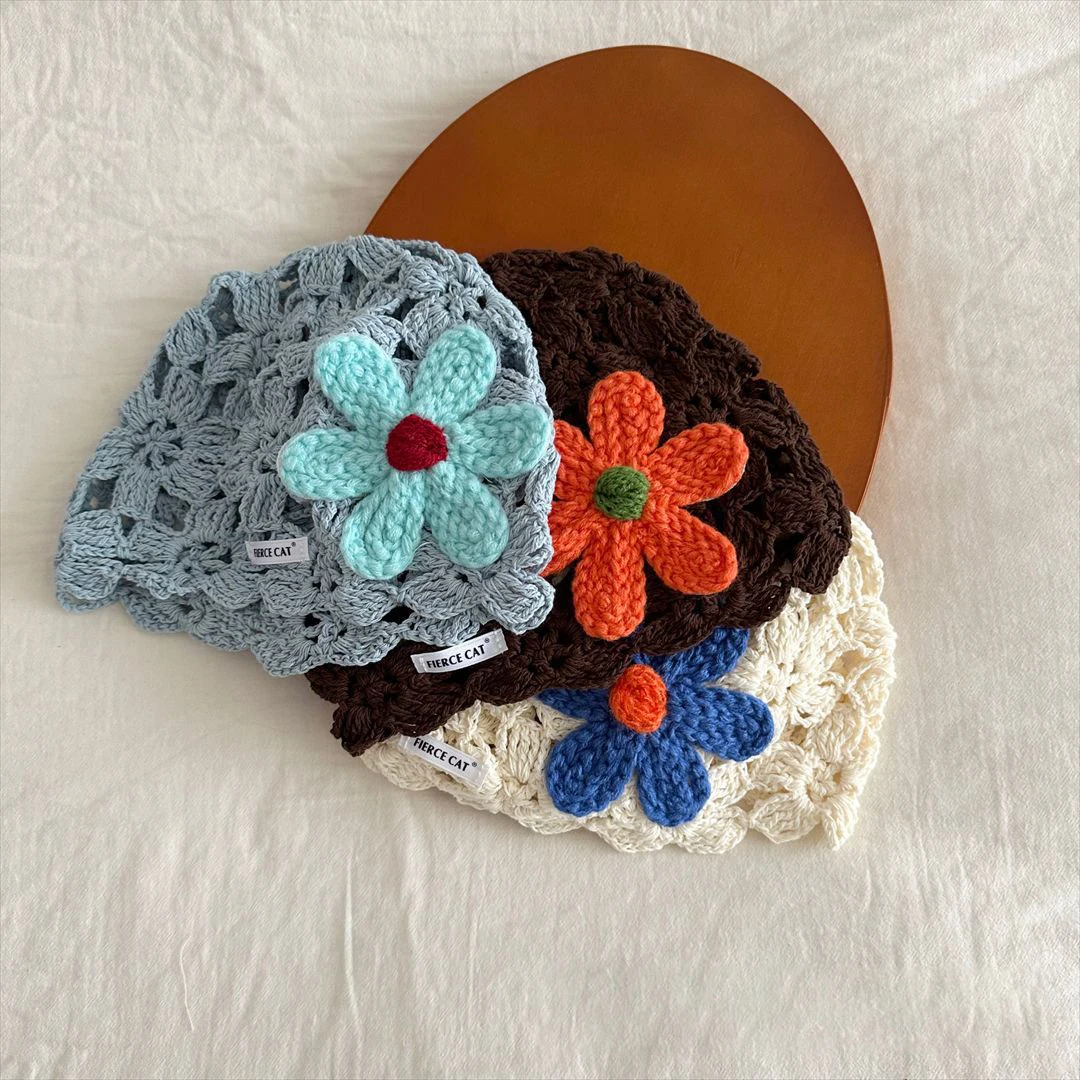 Gorro de punto para niñas con diseño floral transpirable para primavera - imagen 4