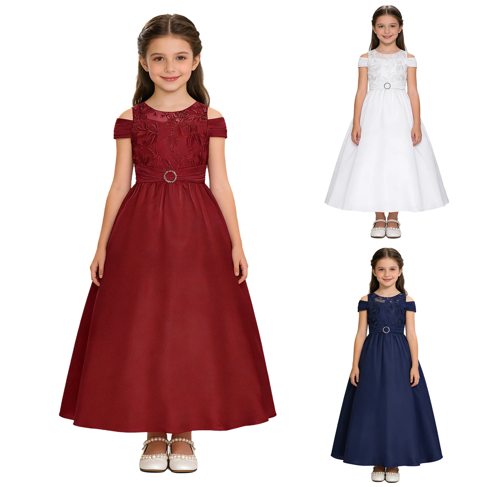 Vestido de fiesta niña de corte A con encaje y flores - imagen 3