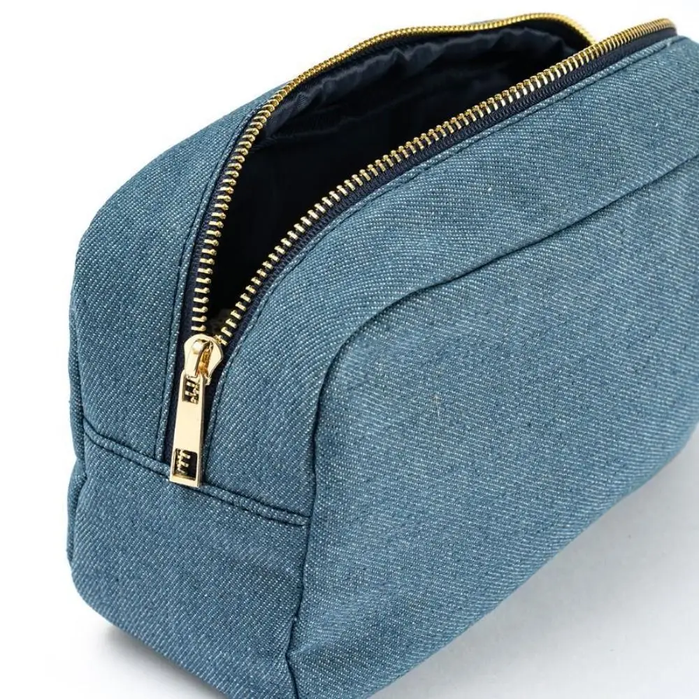 Bolsa maquillaje mezclilla azul con cierre para viaje - imagen 5