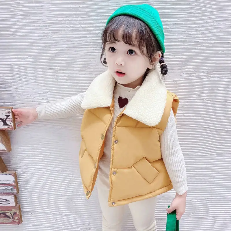 Chaleco algodón cuello piel grueso cálido niños niñas otoño invierno - imagen 4