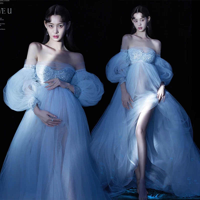 Vestido de premamá con mangas transparentes largas y brillantes - imagen 4