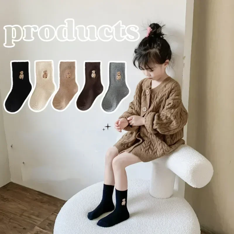 Calcetines media caña algodón suave para niños con bordado de oso - imagen 3