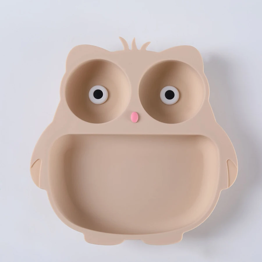 Vajilla de silicona infantil con plato búho y ventosa para bebés - imagen 2