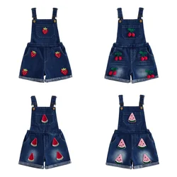 Peto vaquero estampado fresa y melón para niñas: tirantes ajustables