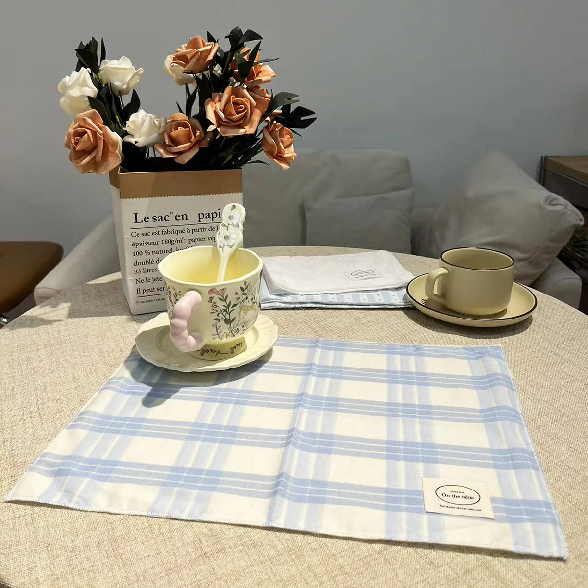Mantel cuadros azul retro para bebé – Almohadilla aislante - imagen 2