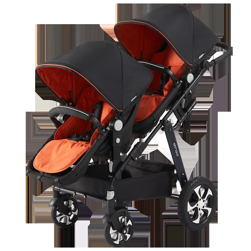 Cochecito gemelar de lujo, asiento alto y plegable – Doble - imagen 5