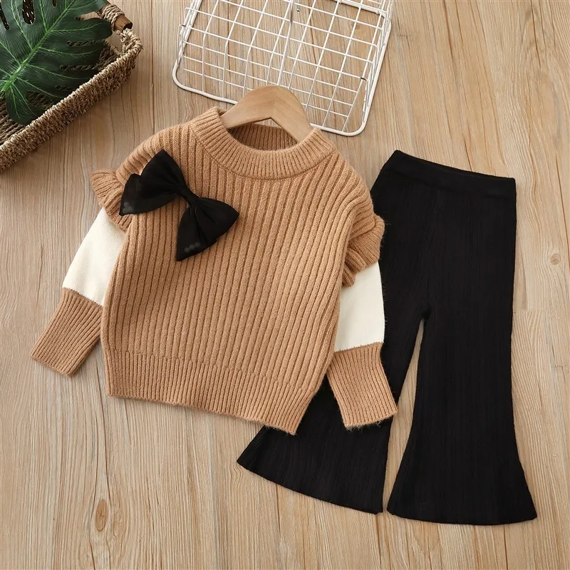 Conjunto de suéter y pantalón acampanado para niña – lazo en punto - imagen 5