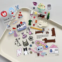 Pegatinas gato y manzana verde estilo estético para scrapbooking