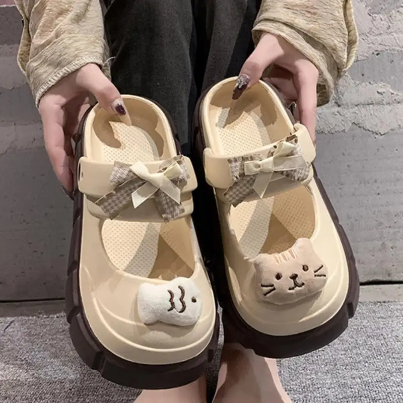 Zuecos mules con diseño de gato y pez, plataforma EVA suave