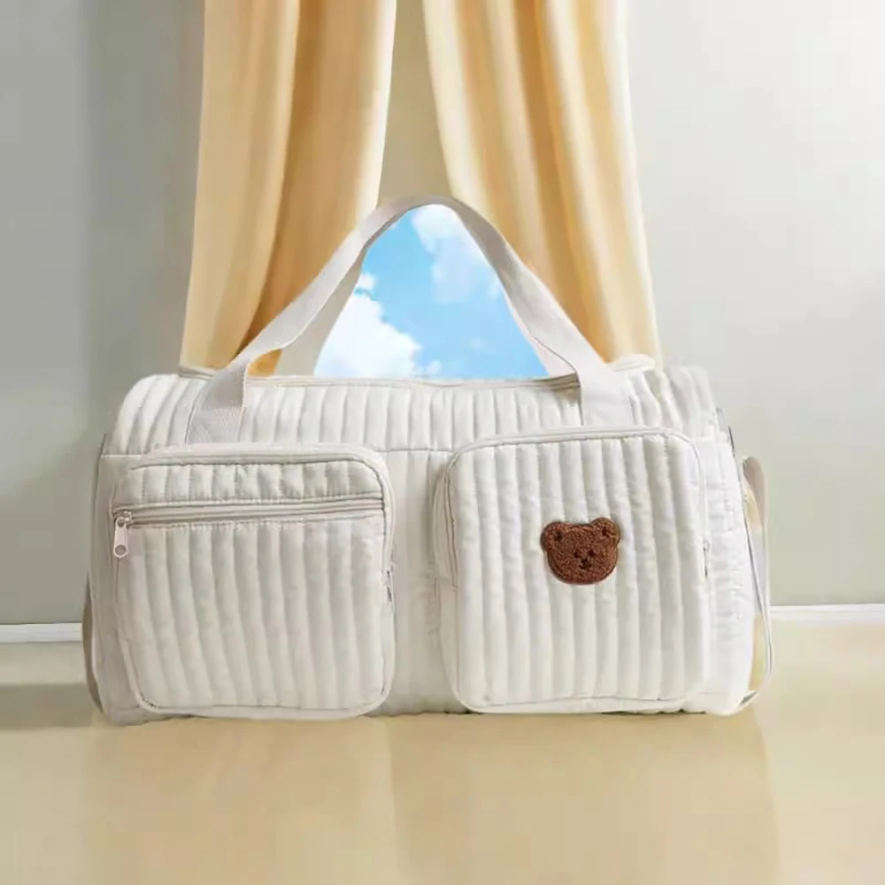 Bolsa de pañales rayada con ventana transparente y parche oso - imagen 2