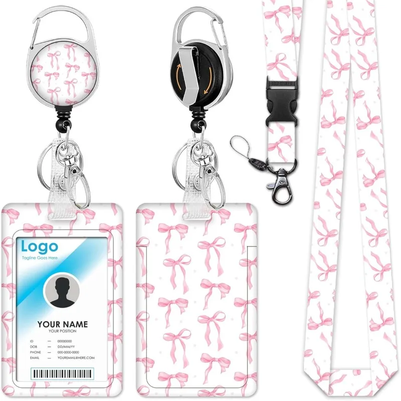 Portacarné infantil con cordón extensible y lazo rosa - imagen 3