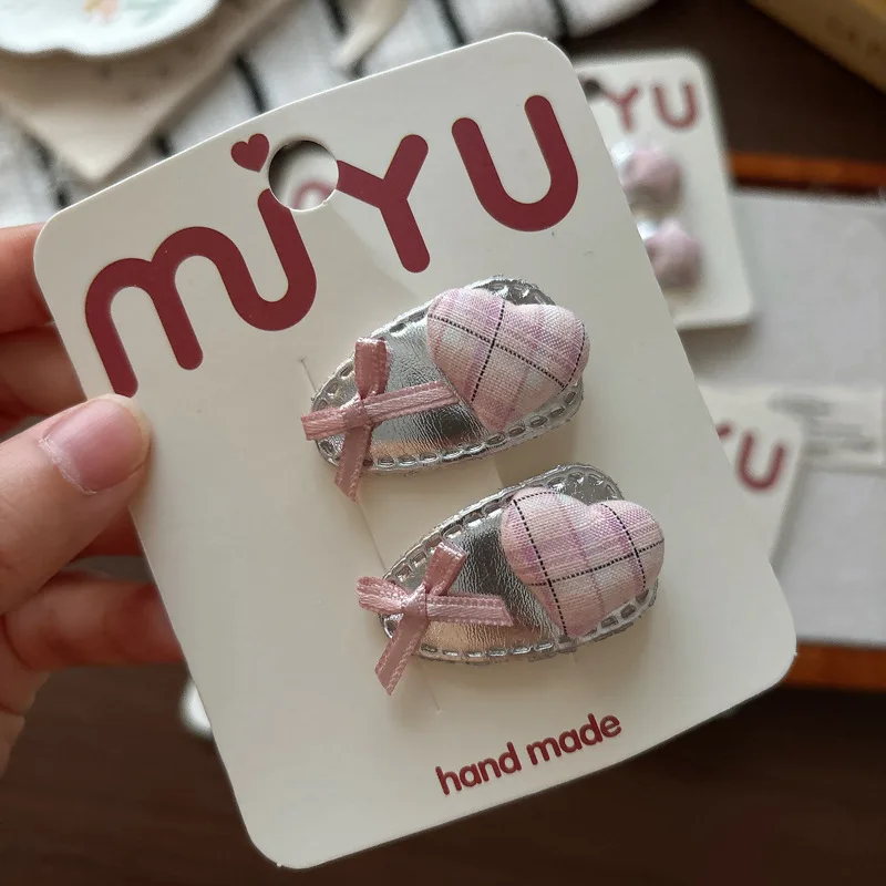 Pinzas para el pelo rosa plateado con estrella, lazo y cuadros - imagen 2