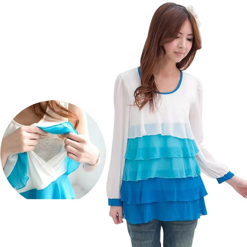 Blusa de lactancia manga larga con modal y chifón suave - imagen 2