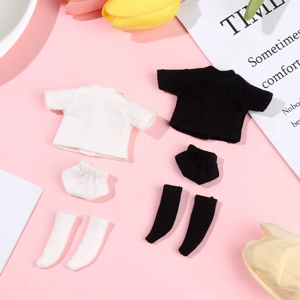 Ob11 Set ropa mini muñeca: tops rayados, sudadera y calcetines - imagen 5