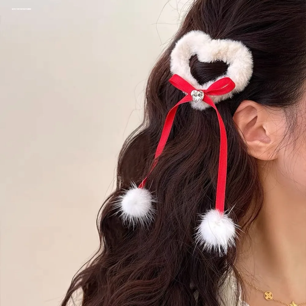 Pinza de pelo con lazo rojo, estrella y corazón para niñas