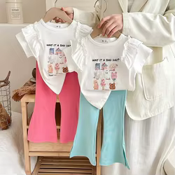 Conjunto de verano para niña con volantes – Camiseta y pantalón campana
