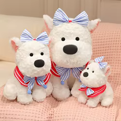 Peluche de perro Westie estilo anime con lazo para regalo