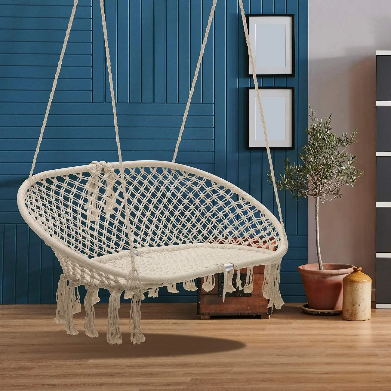 Silla hamaca infantil colgante de macramé doble para interior y patio - imagen 3