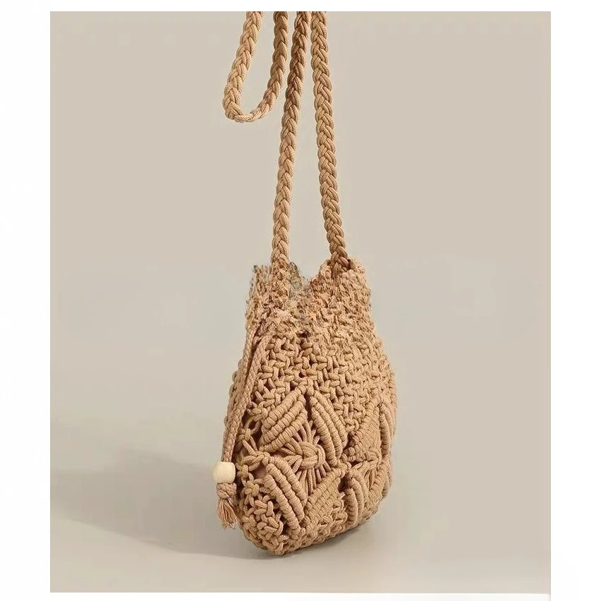 Bolso bandolera de playa tipo cubo tejido a mano artesanal - imagen 5