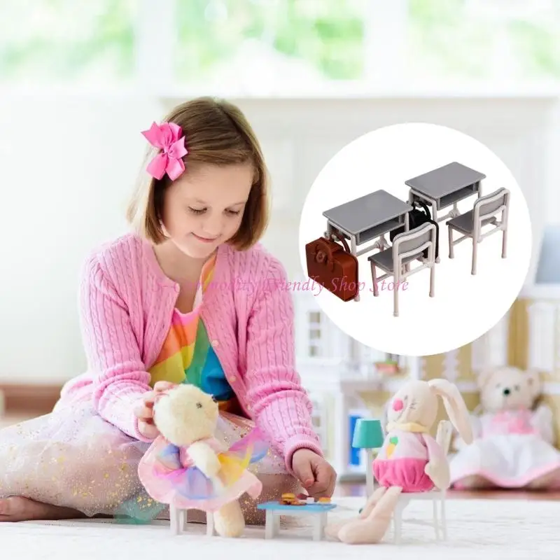 Accesorios escolares para casas de muñecas: silla y bolso