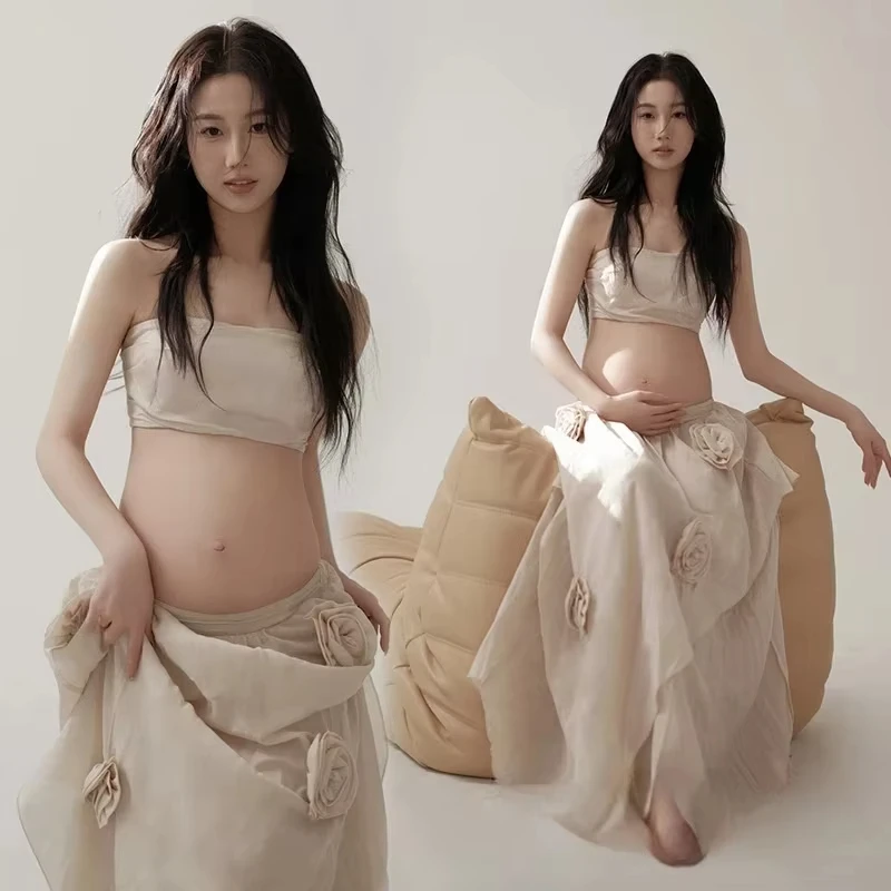 Conjunto maternidad estilo griego para reportaje – Top y falda tubo