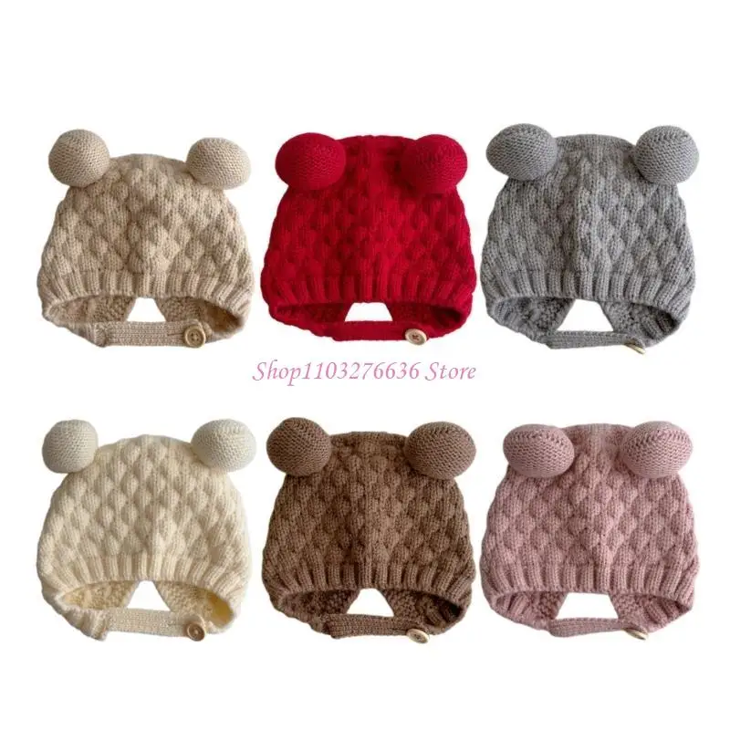 Gorro de punto cómodo con orejeras y pompón para recién nacido - imagen 4