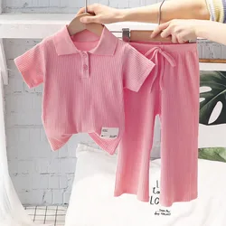 Conjunto de rayas con solapa para niñas – Moda veraniega infantil