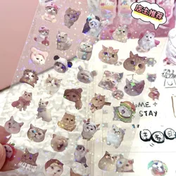 Pegatinas de gato brillantes estilo láser, impermeables y translúcidas