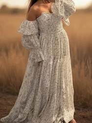 Vestido de maternidad floral bohemio de manga larga para fotos