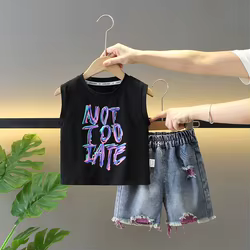 Conjunto verano bebé niño top algodón sin mangas vaquero corto