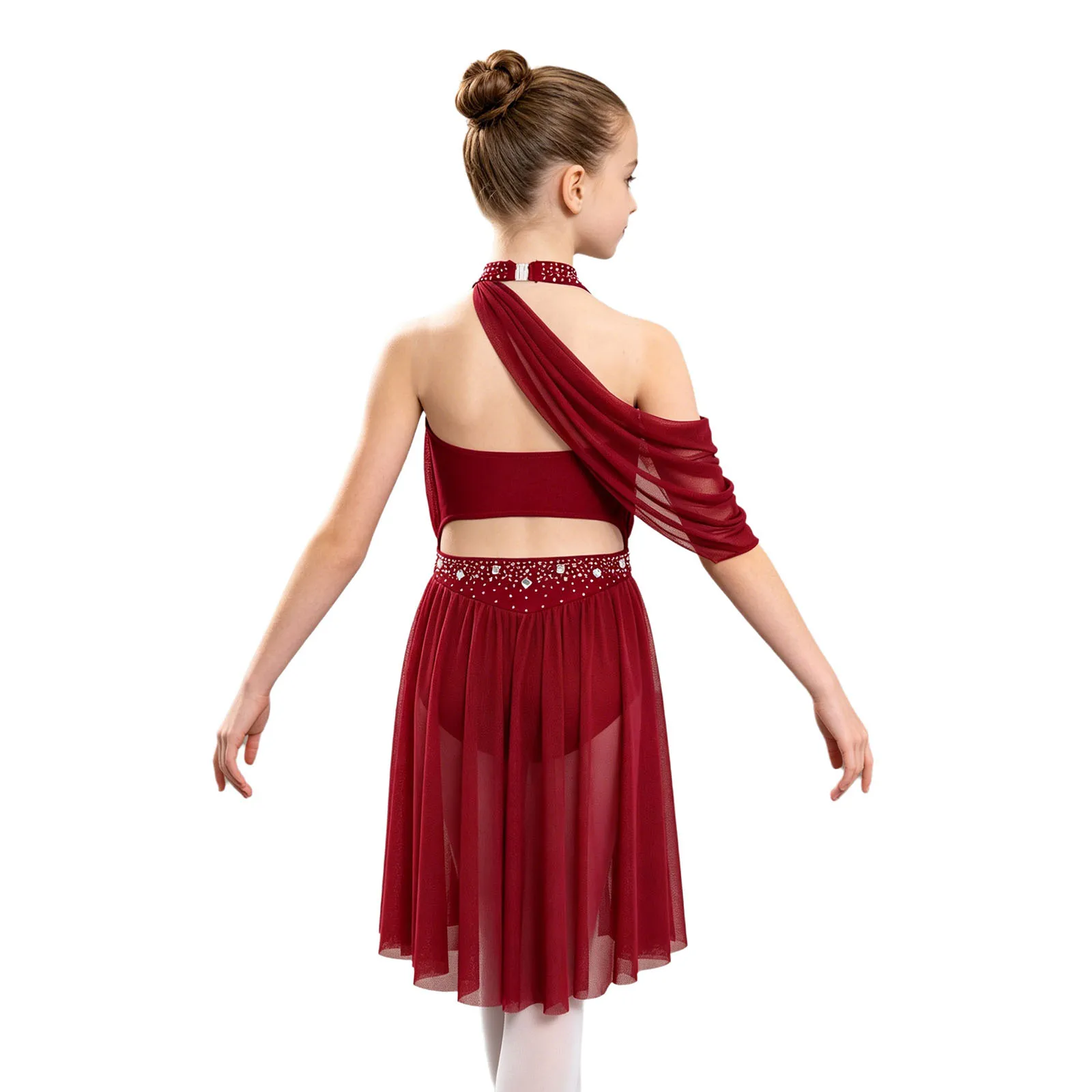 Vestido de ballet para niñas con espalda descubierta y pedrería