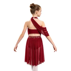 Vestido de ballet para niñas con espalda descubierta y pedrería
