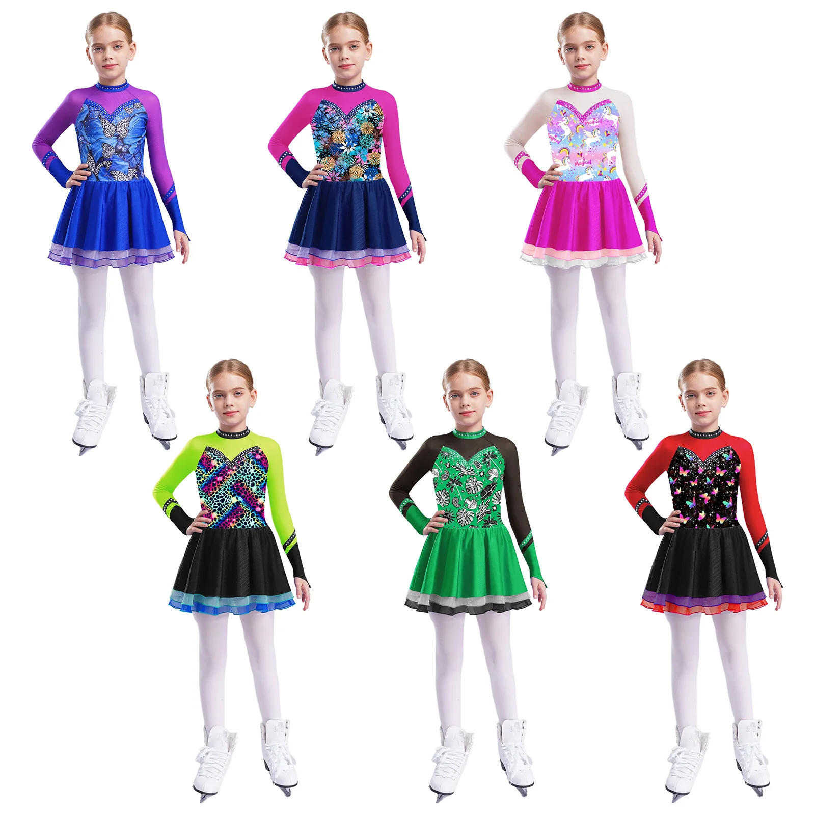 Vestido patinaje artístico niña – tutú de malla con pedrería
