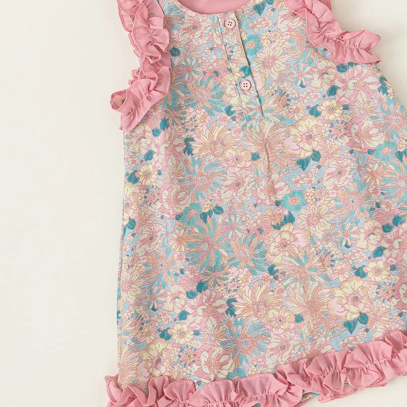 Vestido de verano rosa de algodón sin mangas con estampado floral - imagen 4