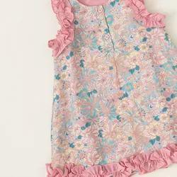 Vestido de verano rosa de algodón sin mangas con estampado floral