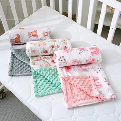 Manta bebé Minky de felpa suave doble capa con estampado multicolor