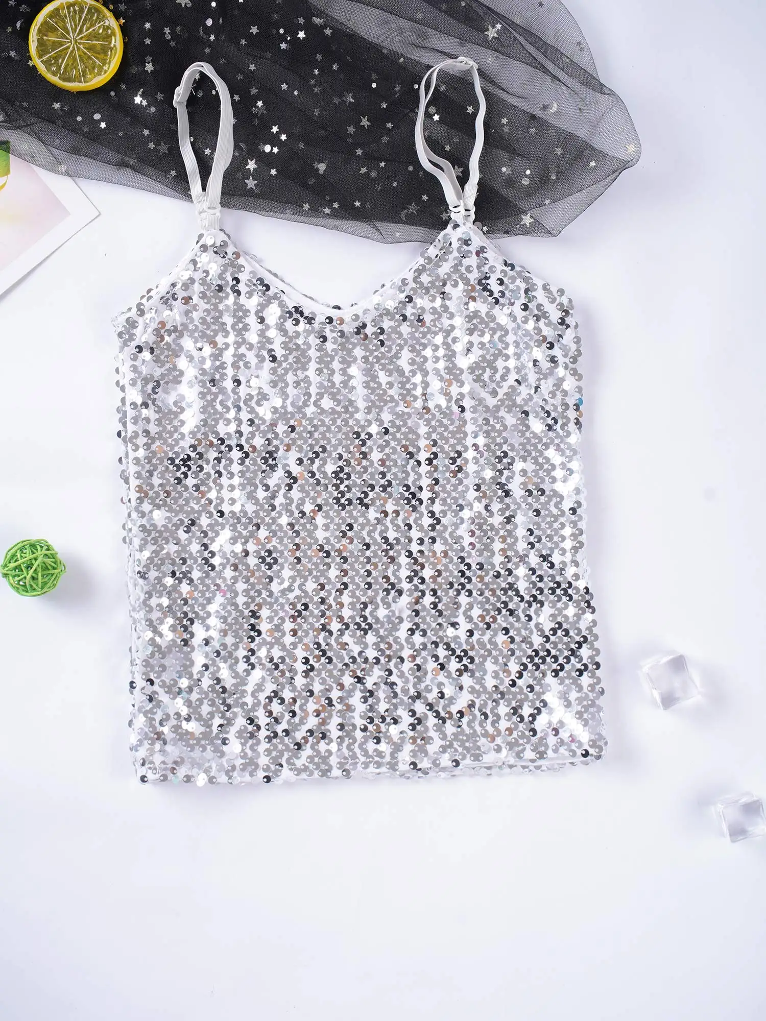 Chaleco de verano con lentejuelas infantiles escote V para baile - imagen 3