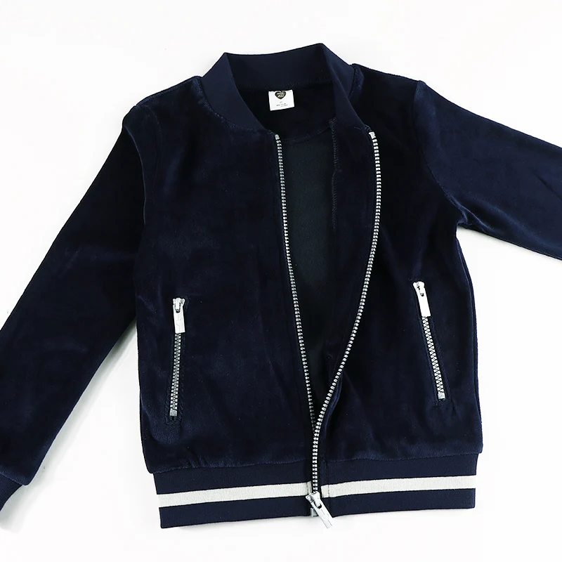 Sudadera de terciopelo azul con cremallera y bolsillos escolares - imagen 3